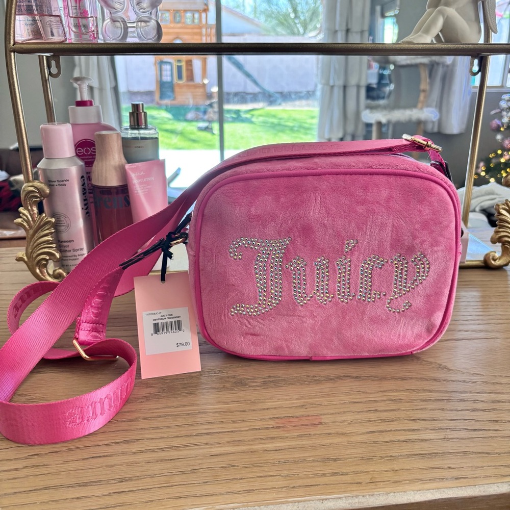 NEW Juicy Couture “Juicy Pink” Obsession Crossbody Velvet Shoulder Bag NWT